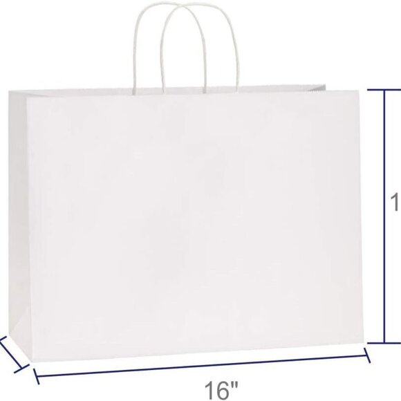 Greenii - 250 White Paper With Handles Kraft 16 * 6 * 12 Party Gift Bags - Picture 2 of 7